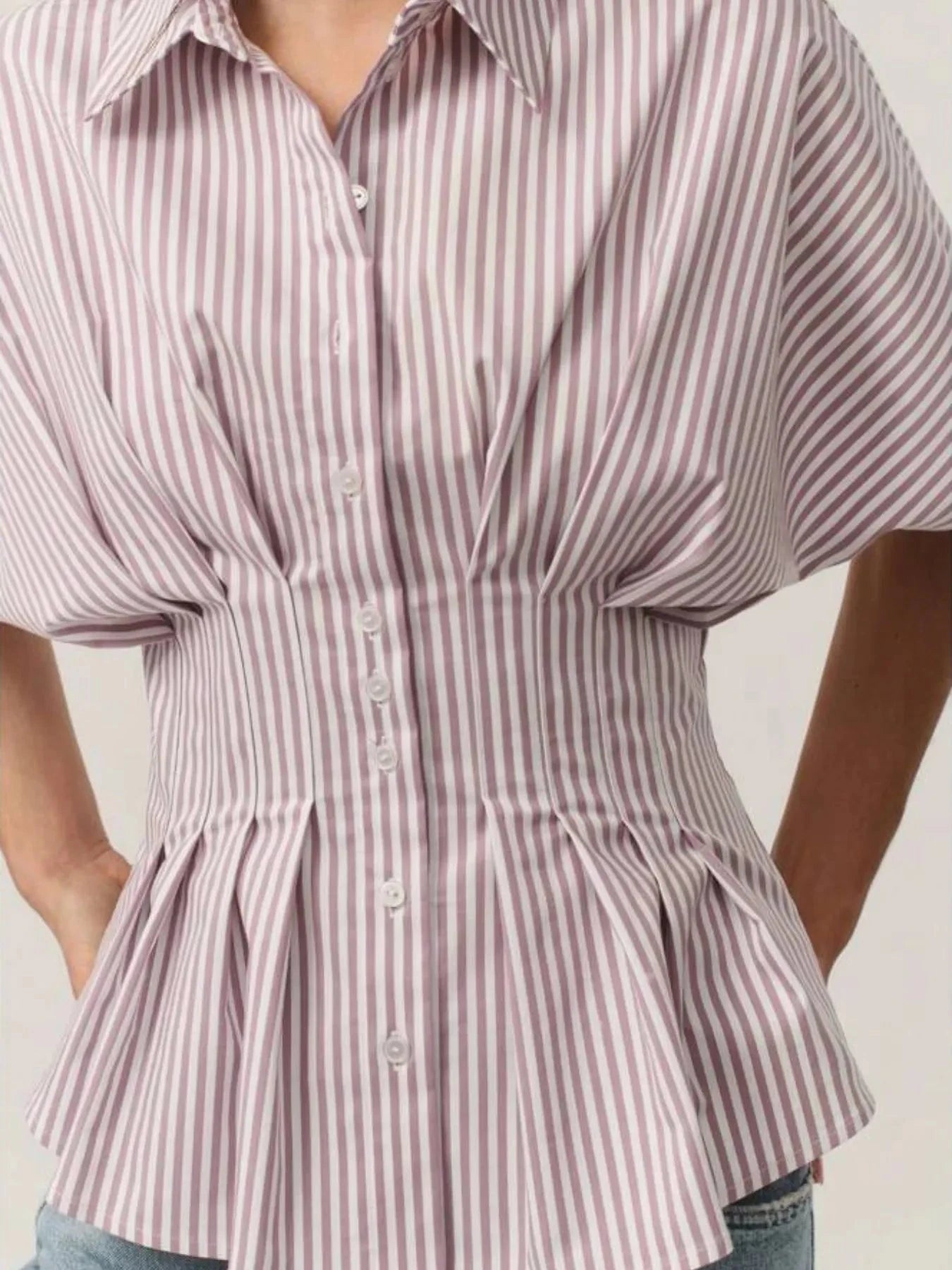 Striped Short Sleeve Button-Up Shirt