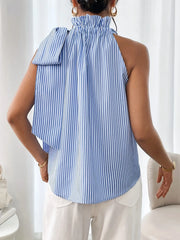 Striped Sleeveless Blouse with Bow Tie Detail