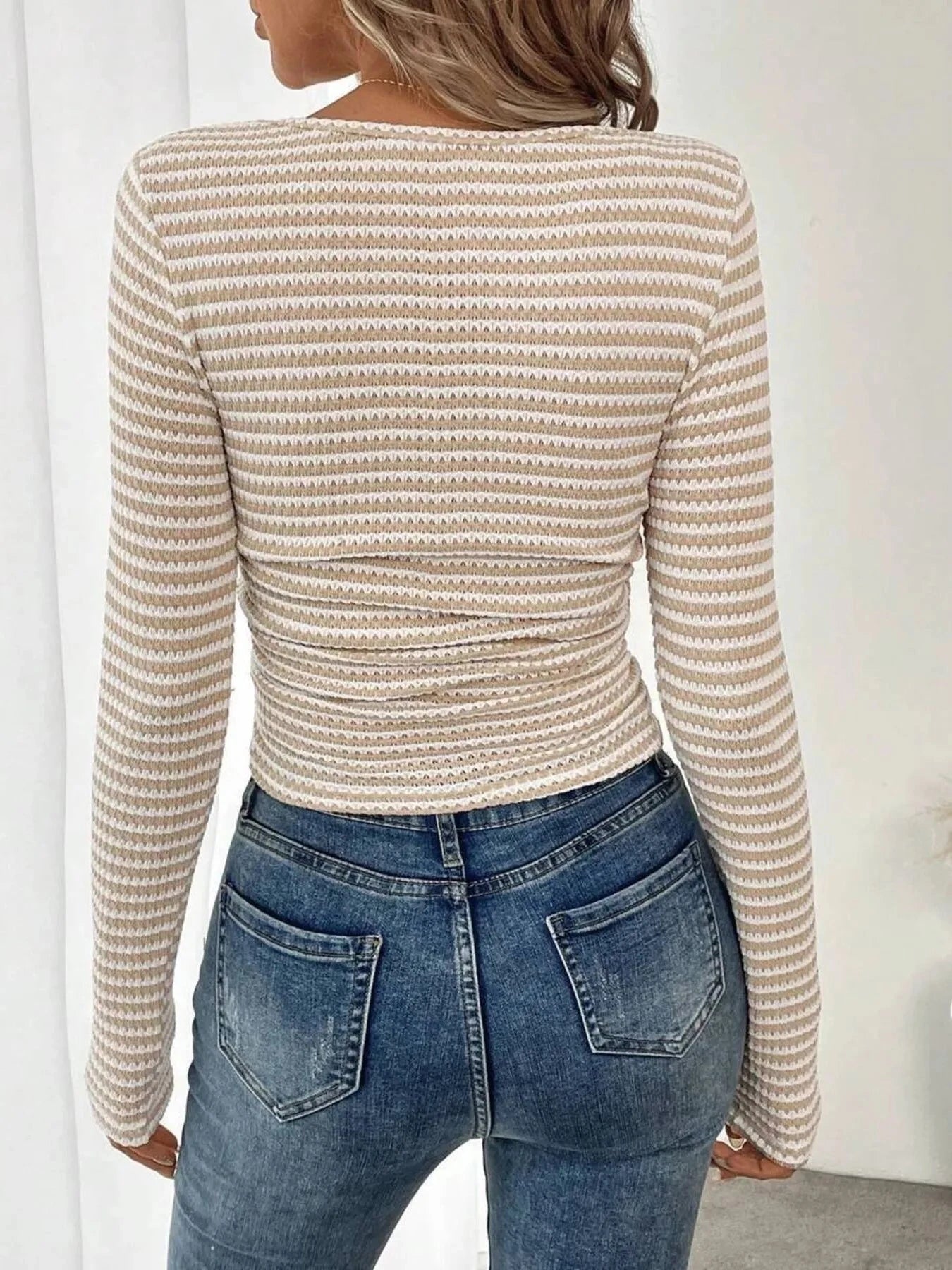 Striped Square Neck Long Sleeve T-Shirt