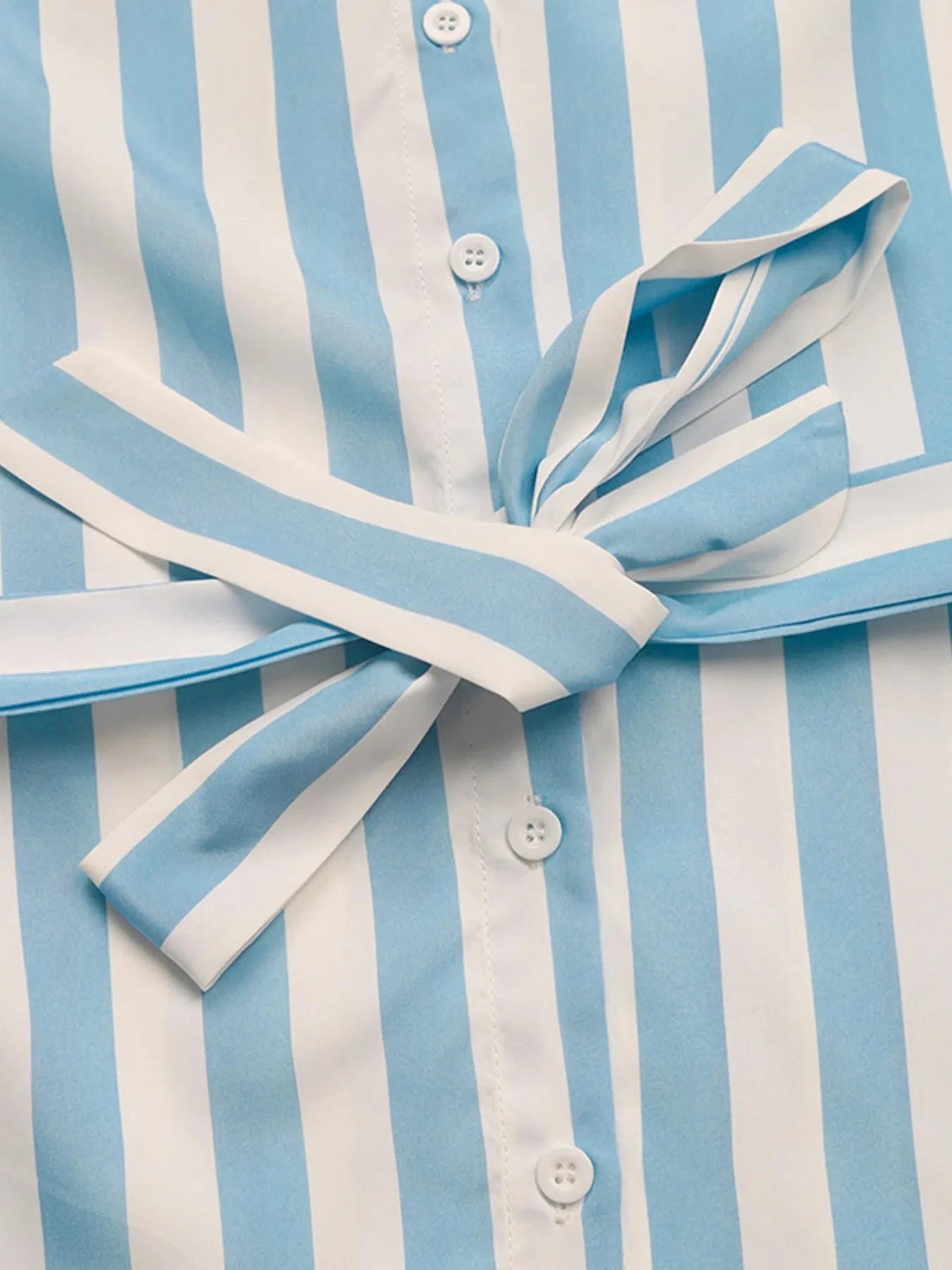 Striped Tie Waist Button Down Shirt