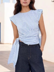 Striped Tied Cap Sleeve Blouse