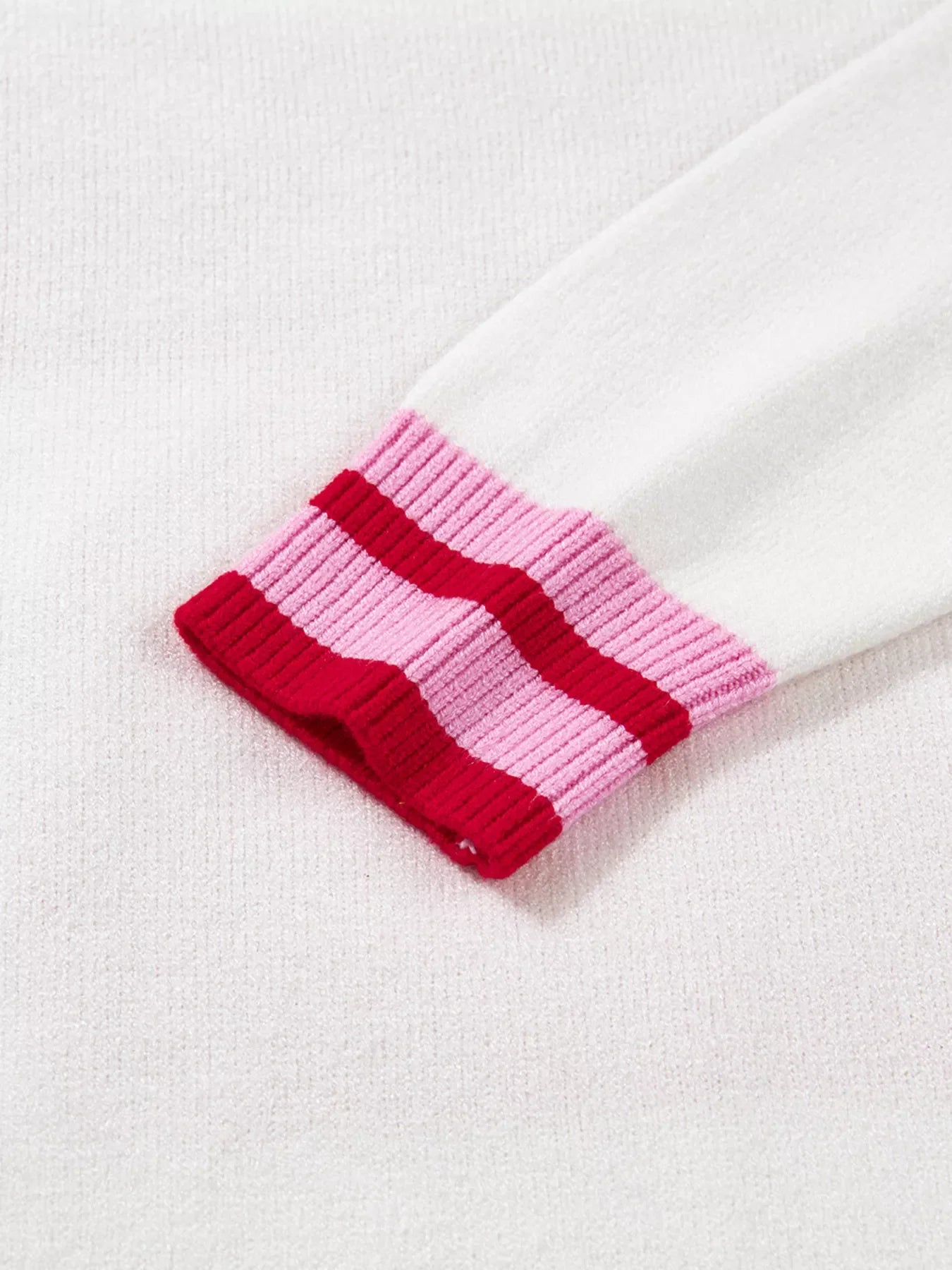 Striped Trim Bow Graphic Round Neck Drop Shoulder Sweater