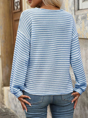 Striped V-Neck Button Front Casual Top