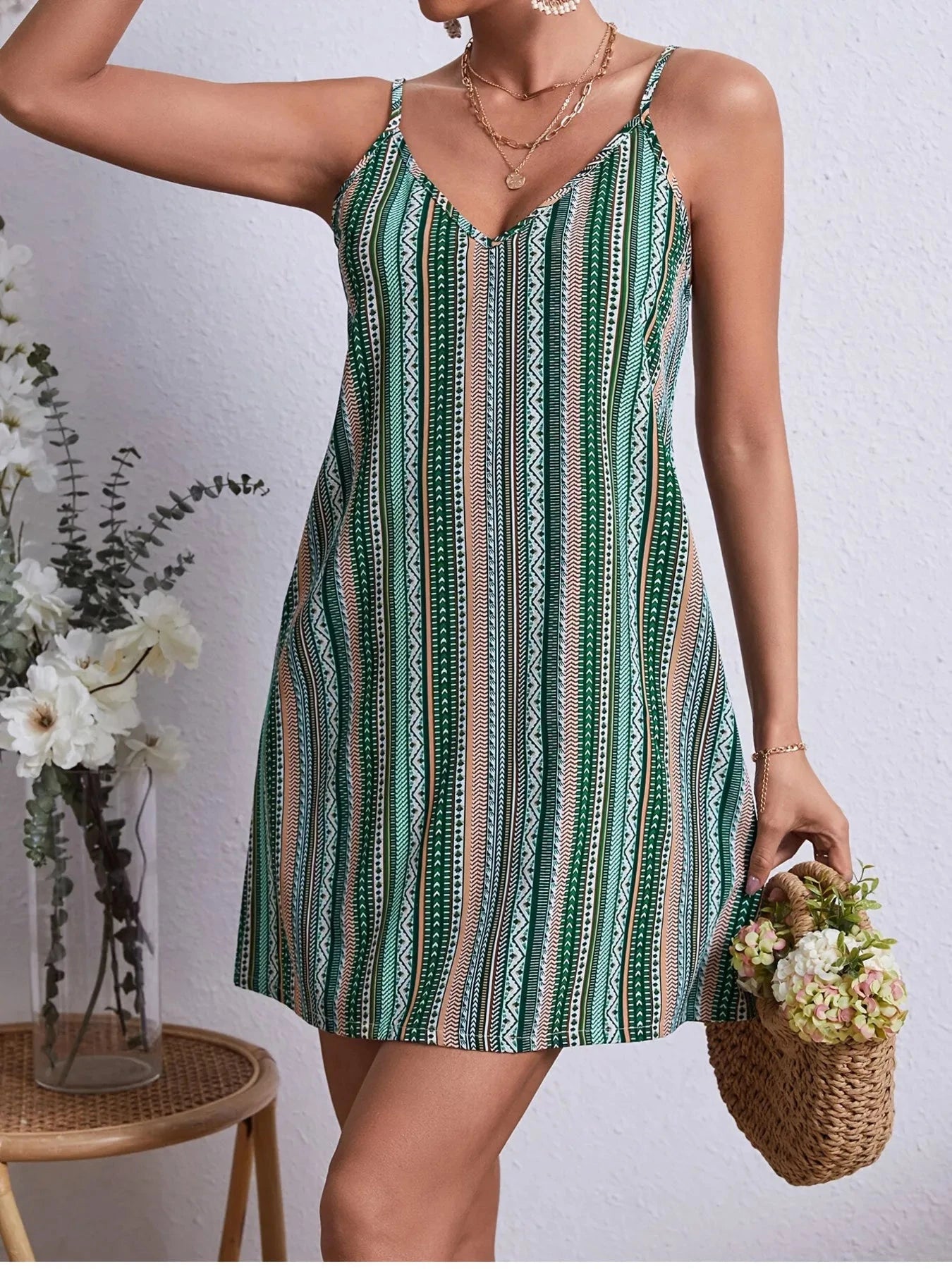 Striped V-Neck Cami Dress