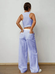 Striped Vest Top and Wide Leg Pants Two-Piece Set