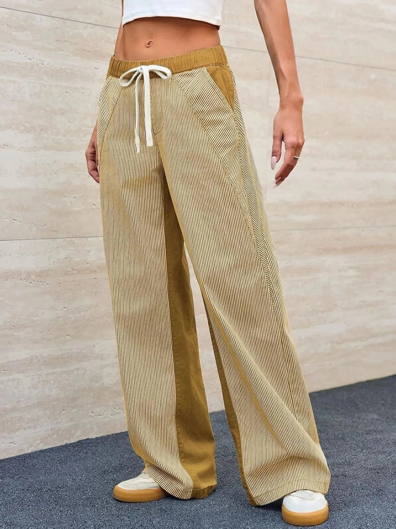 Striped Wide Leg Jeans Mustard / S
