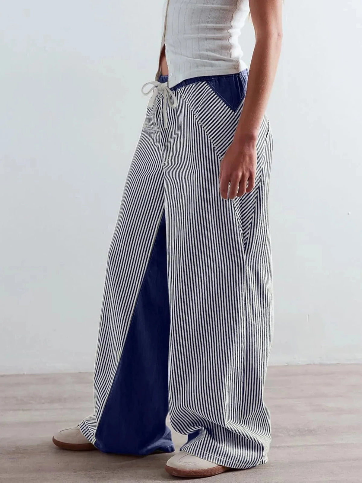 Striped Wide Leg Jeans Navy Blue / S