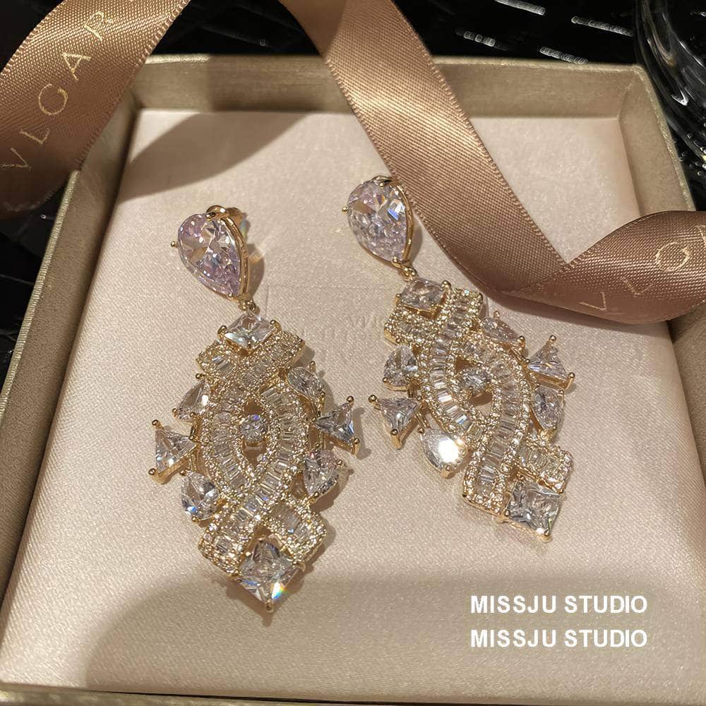 Studded Statement Paved Crystals Bow Knot Themed Earrings White