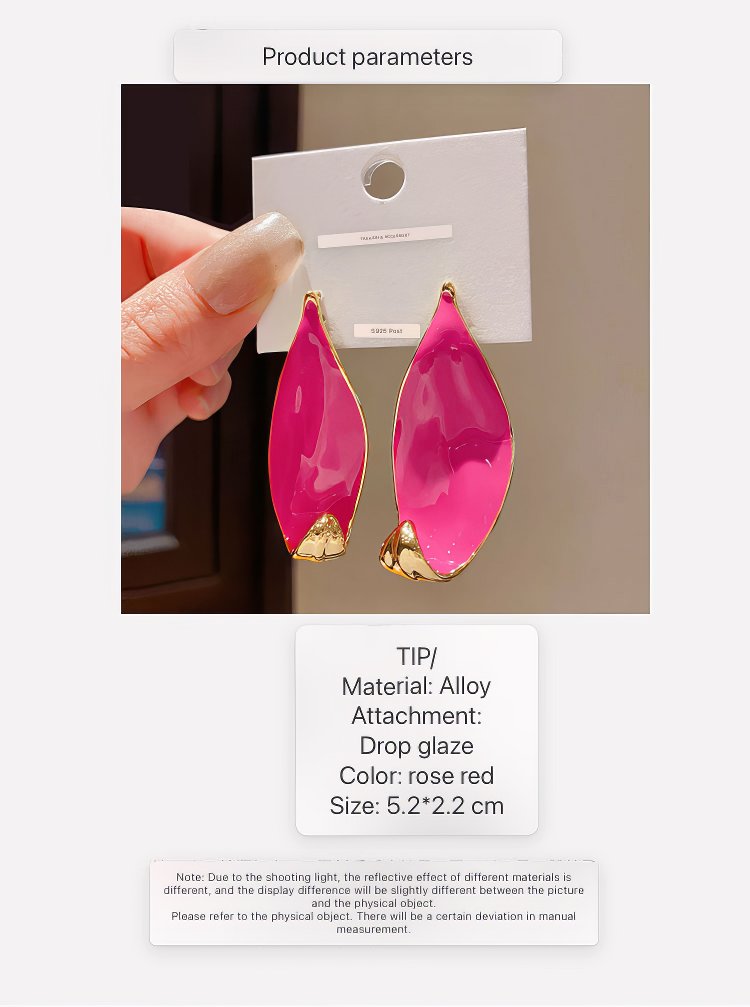 Stylish Gold Tone Abstract Leaf Drop Earrings with Vibrant Hot Pink Enamel Inlay