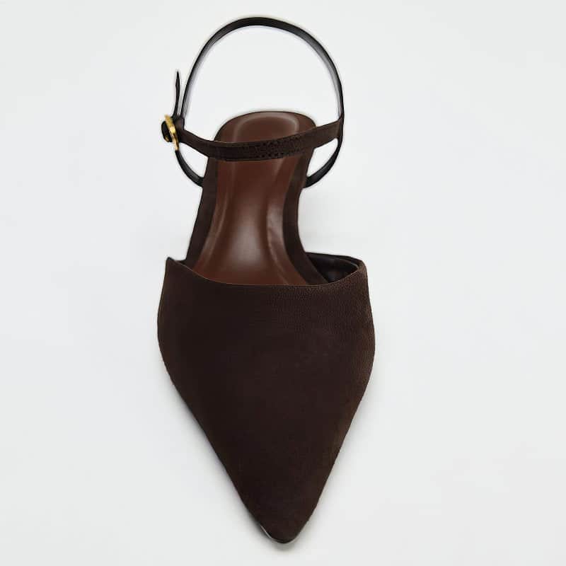 Suede Pointed Toe Slingback Kitten Heels