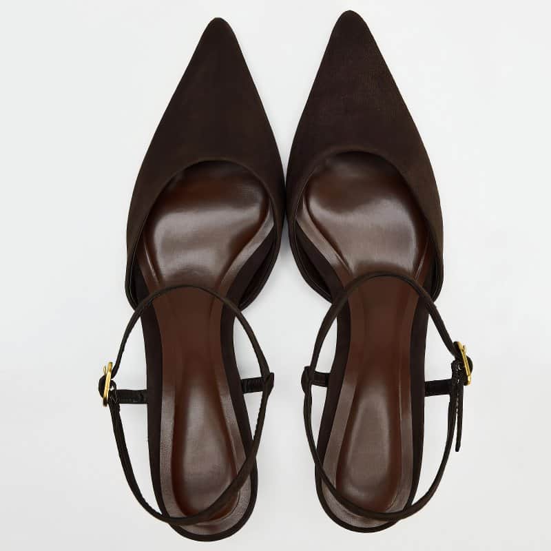 Suede Pointed Toe Slingback Kitten Heels EU 34 / Brown