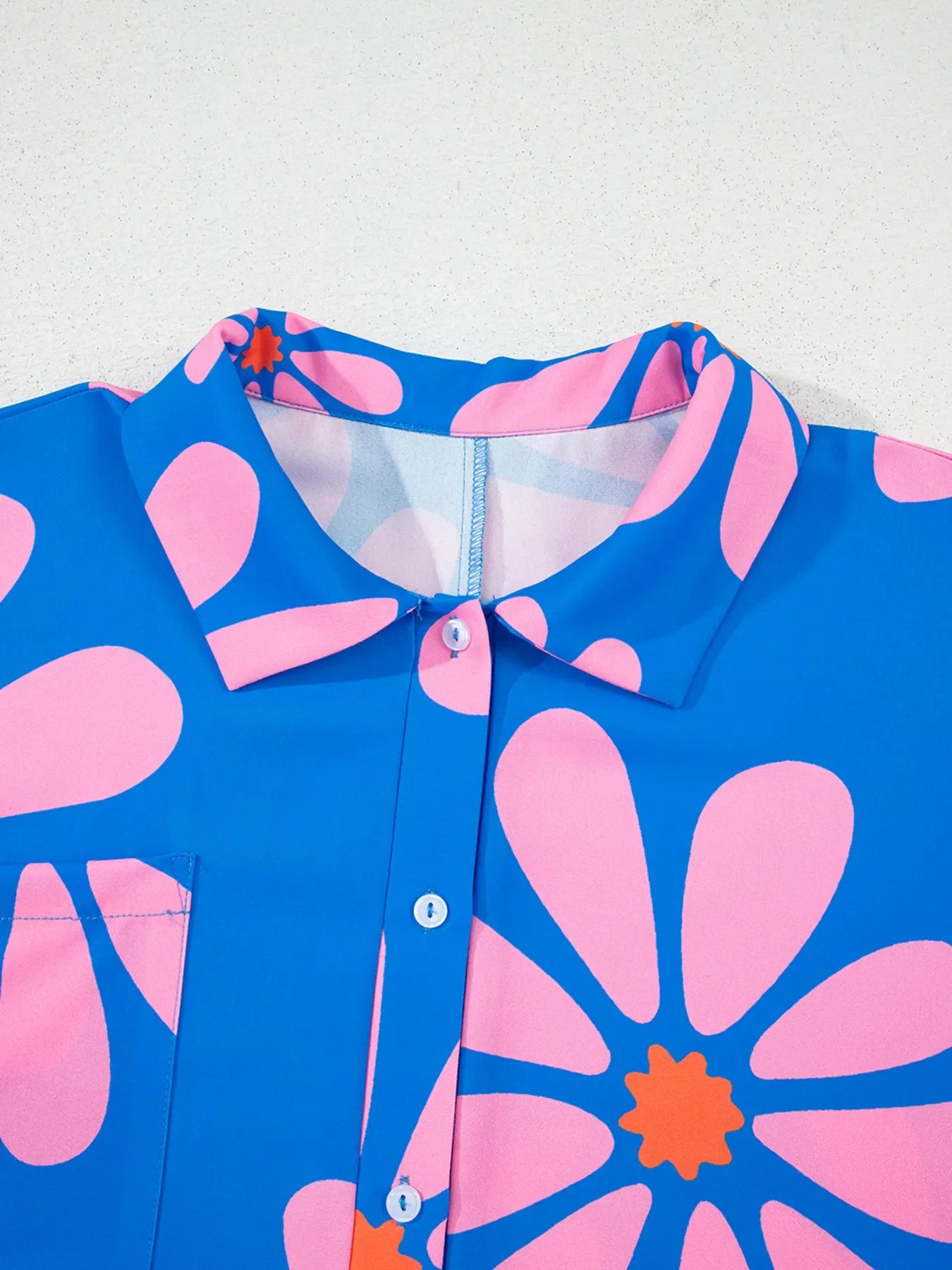 Summer Flower Print Shirt Collar Button Front Loose Romper