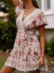 Surplice Flutter Sleeve Mini Dress