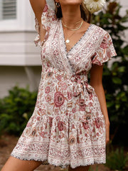 Surplice Flutter Sleeve Mini Dress Cream / S