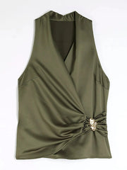 Surplice Sleeveless Top and Pants Set