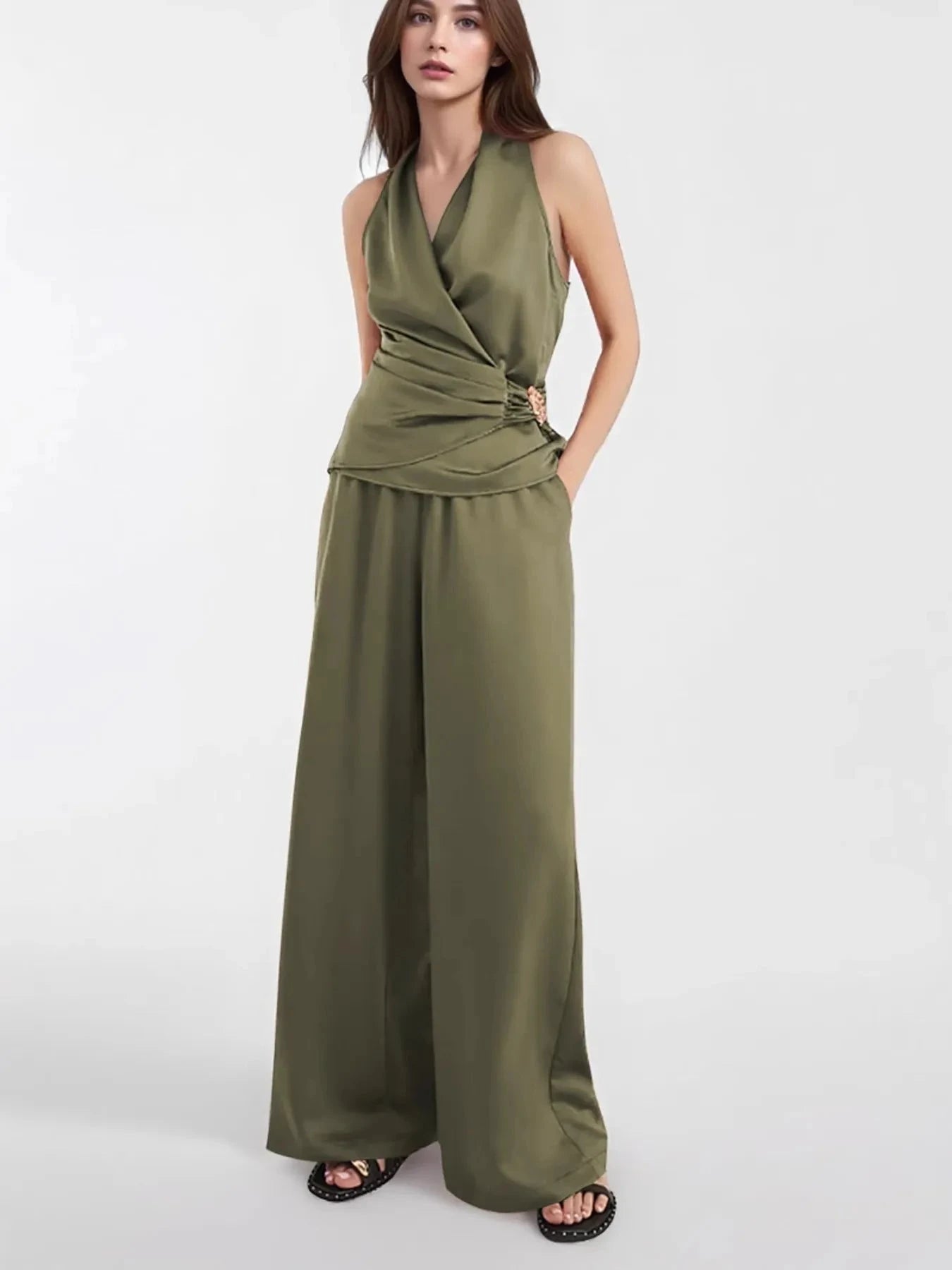 Surplice Sleeveless Top and Pants Set