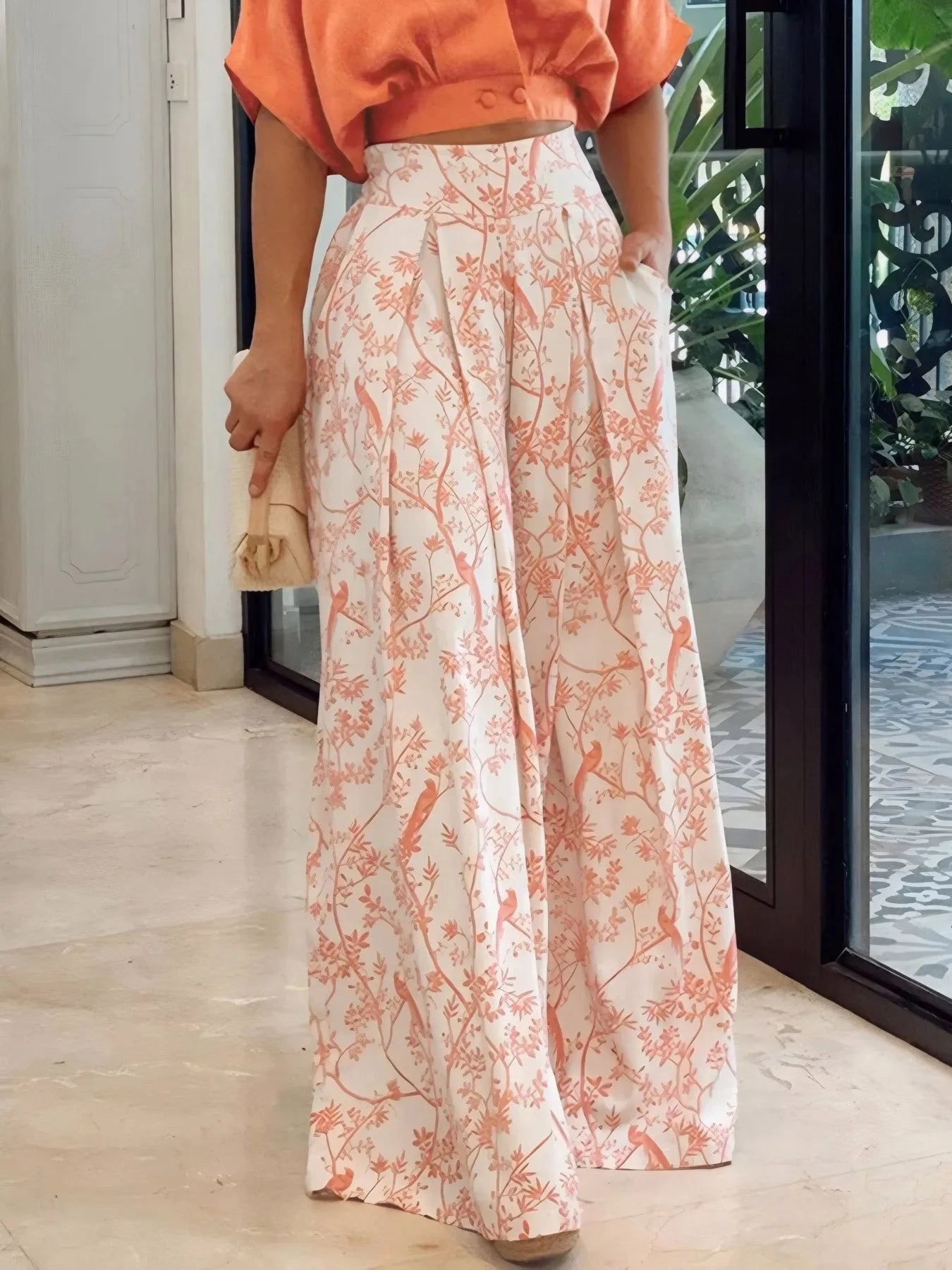 Surplice Top and High Waist Pants Set