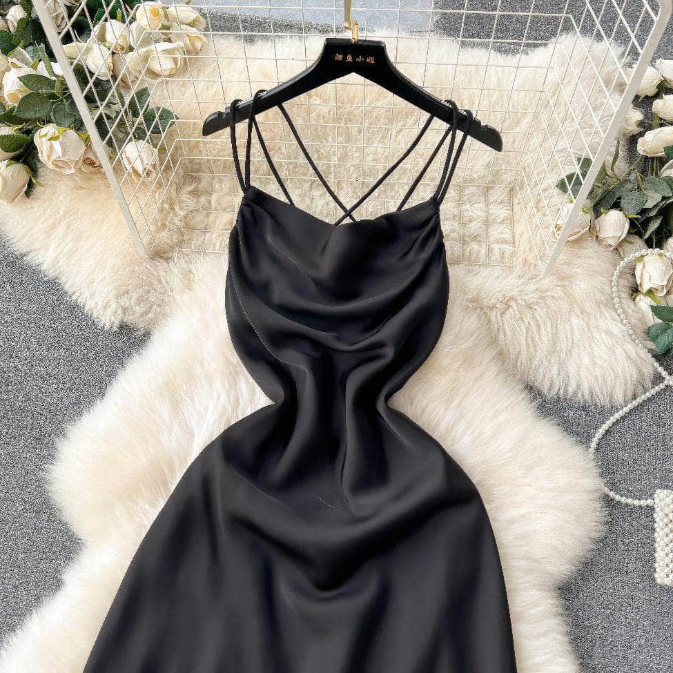 Suspender Draped Satin Backless Mermaid Dress