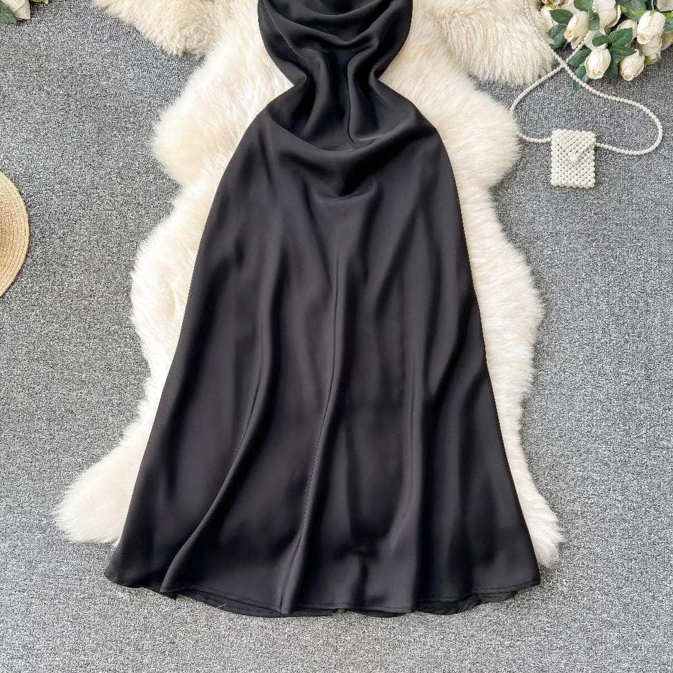 Suspender Draped Satin Backless Mermaid Dress