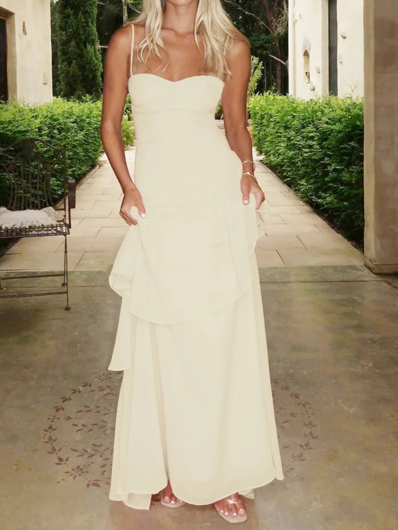 Sweetheart Neck Ruffled Maxi Cami Dress