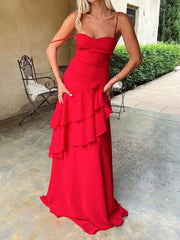 Sweetheart Neck Ruffled Maxi Cami Dress Red / S