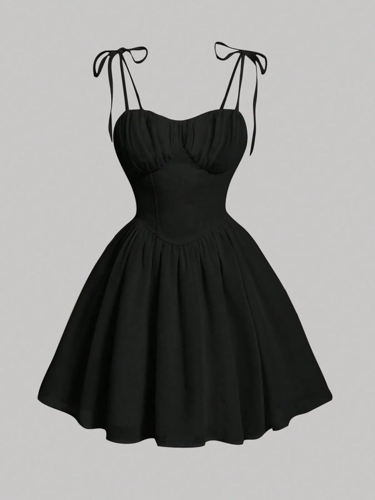 Sweetheart Neck Tie Shoulder Dress Black / M