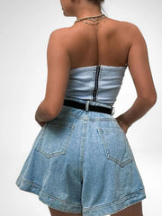 Sweetheart Neck Tube Top and Shorts Denim Set