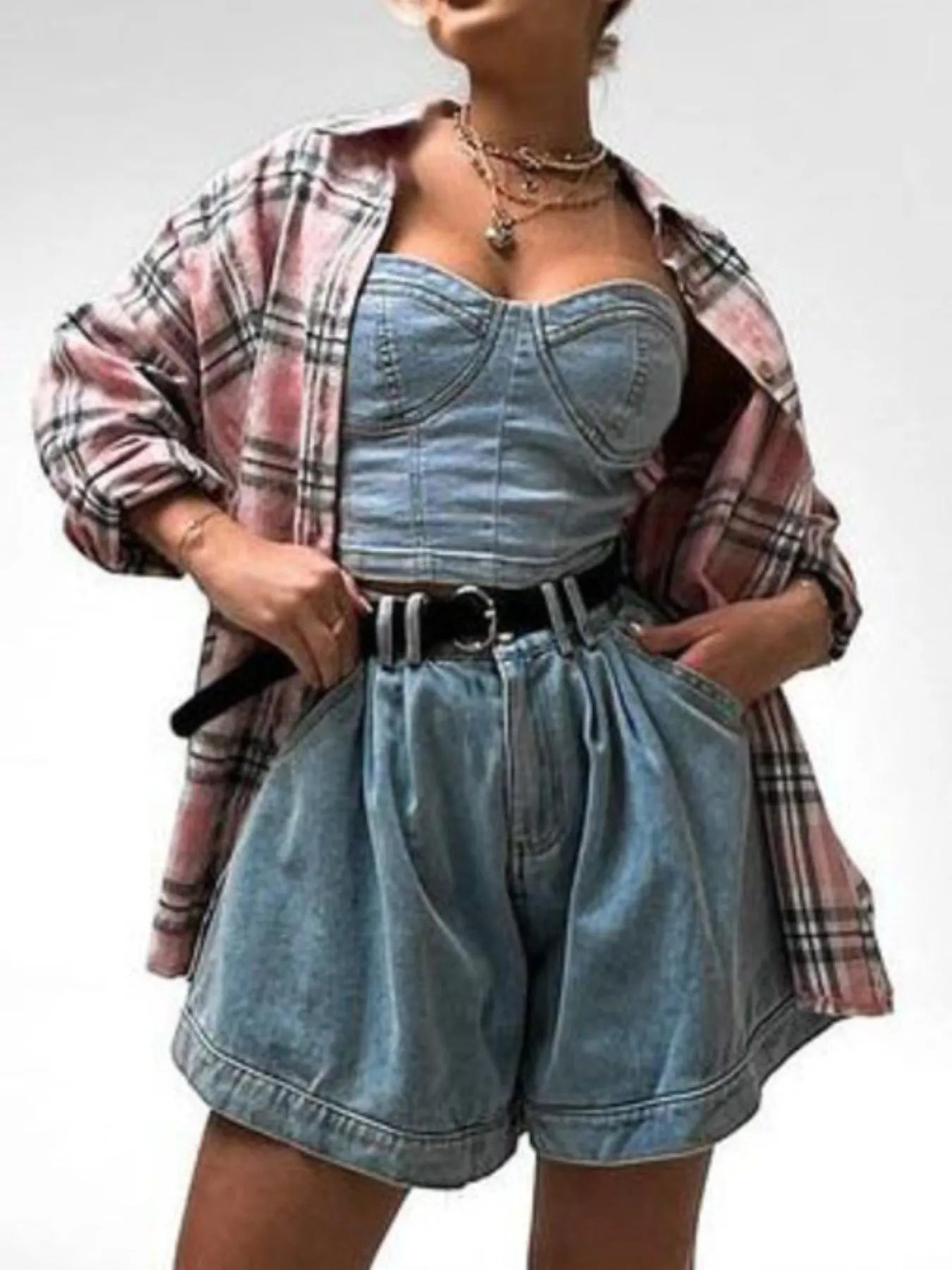 Sweetheart Neck Tube Top and Shorts Denim Set