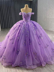 Sweetheart Neckline Floral Applique Heavy Decor Ball Dress - N9O0P US 2 / Purple