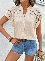 Swiss Dot Cutout Button Down Shirt