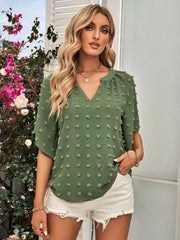 Swiss Dot Notched Half Se Blouse Green / S