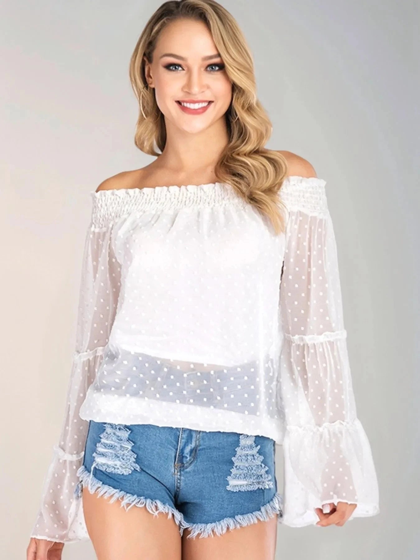 Swiss Dot Off-Shoulder Blouse White / S