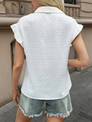 Swiss Dot Ruffled Cap Sleeve Shirt