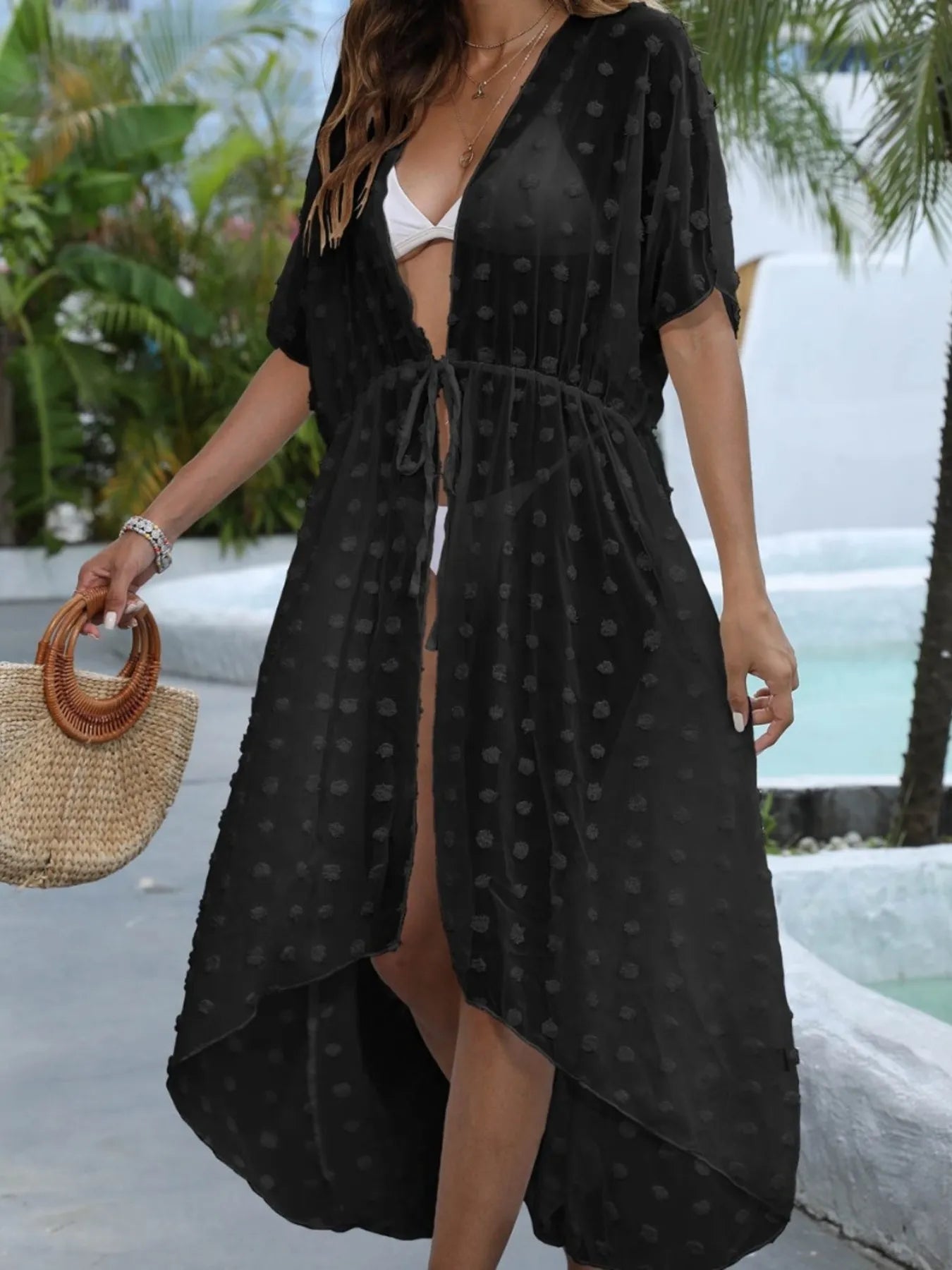 Swiss Dot Sheer Beach Cover Up Maxi Dress