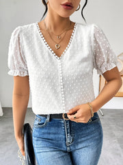 Swiss Dot Short Sleeve Blouse