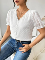 Swiss Dot Short Sleeve Blouse