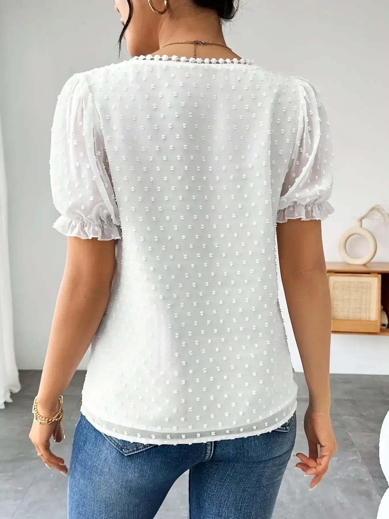 Swiss Dot Short Sleeve Blouse