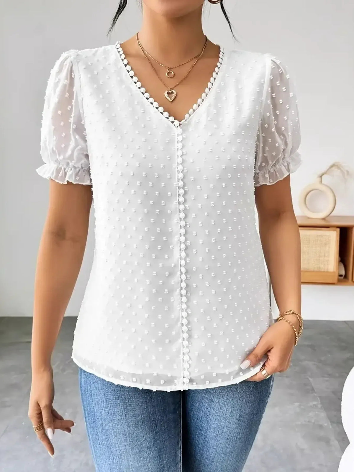 Swiss Dot Short Sleeve Blouse White / S