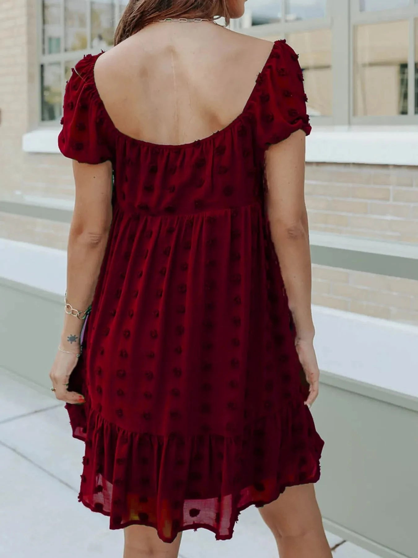 Swiss Dot Square Neck Mini Dress