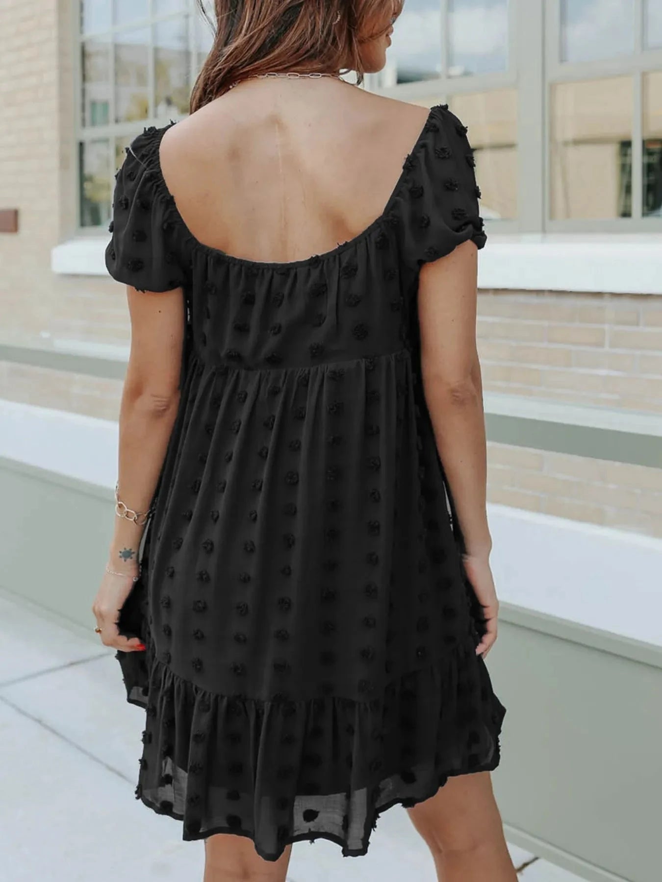 Swiss Dot Square Neck Mini Dress