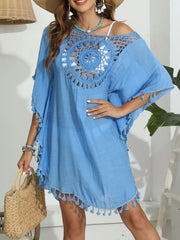 Tassel Crochet Round Neck Cover-Up
