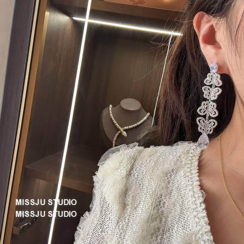 Teardrop Butterfly Crystals Studded Statement Earrings