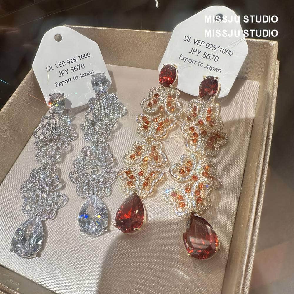 Teardrop Butterfly Crystals Studded Statement Earrings