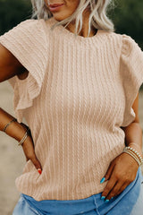 Texture Round Neck Cap Sleeve Top Eggshell / S