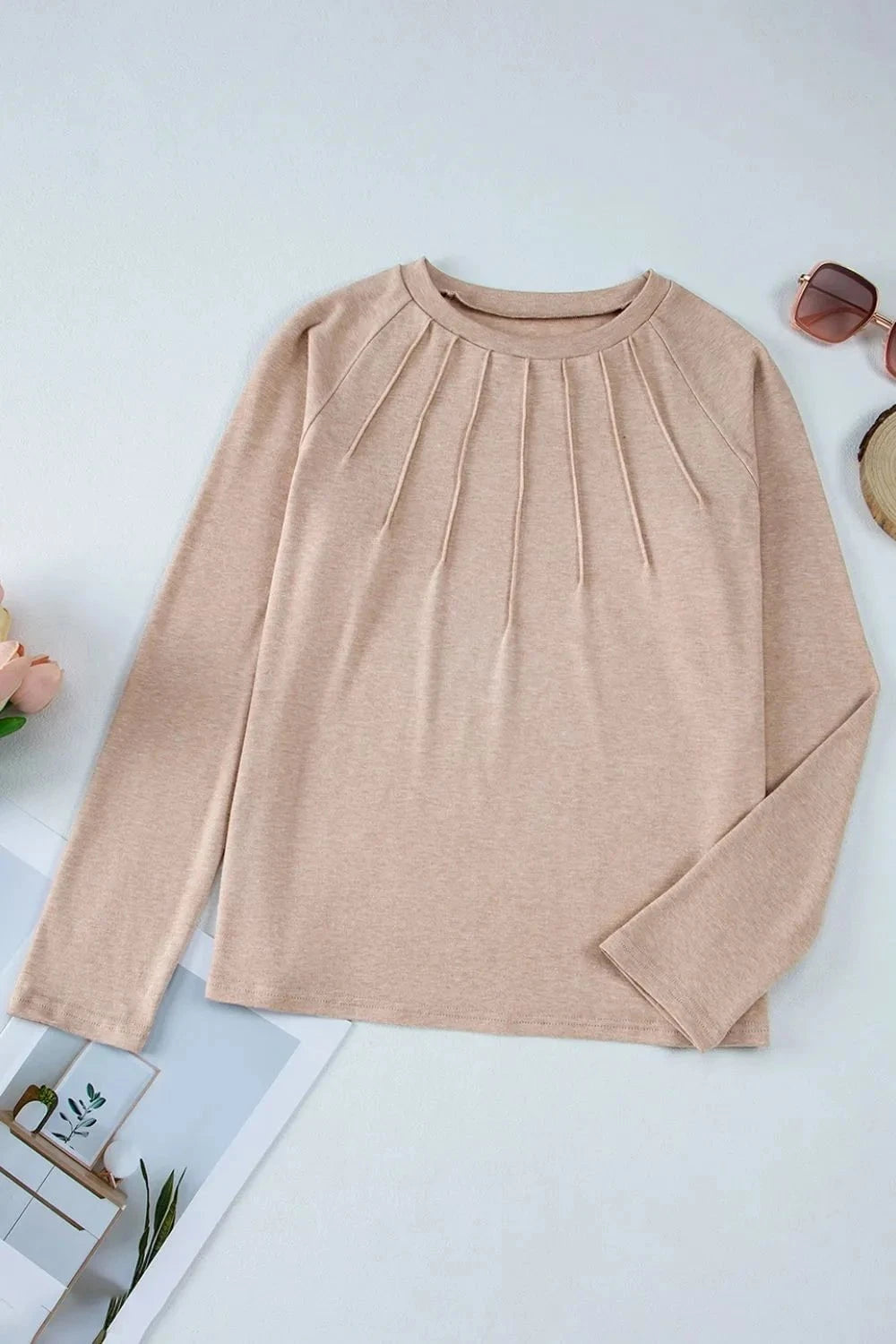 Texture Round Neck Long Sleeve T-Shirt
