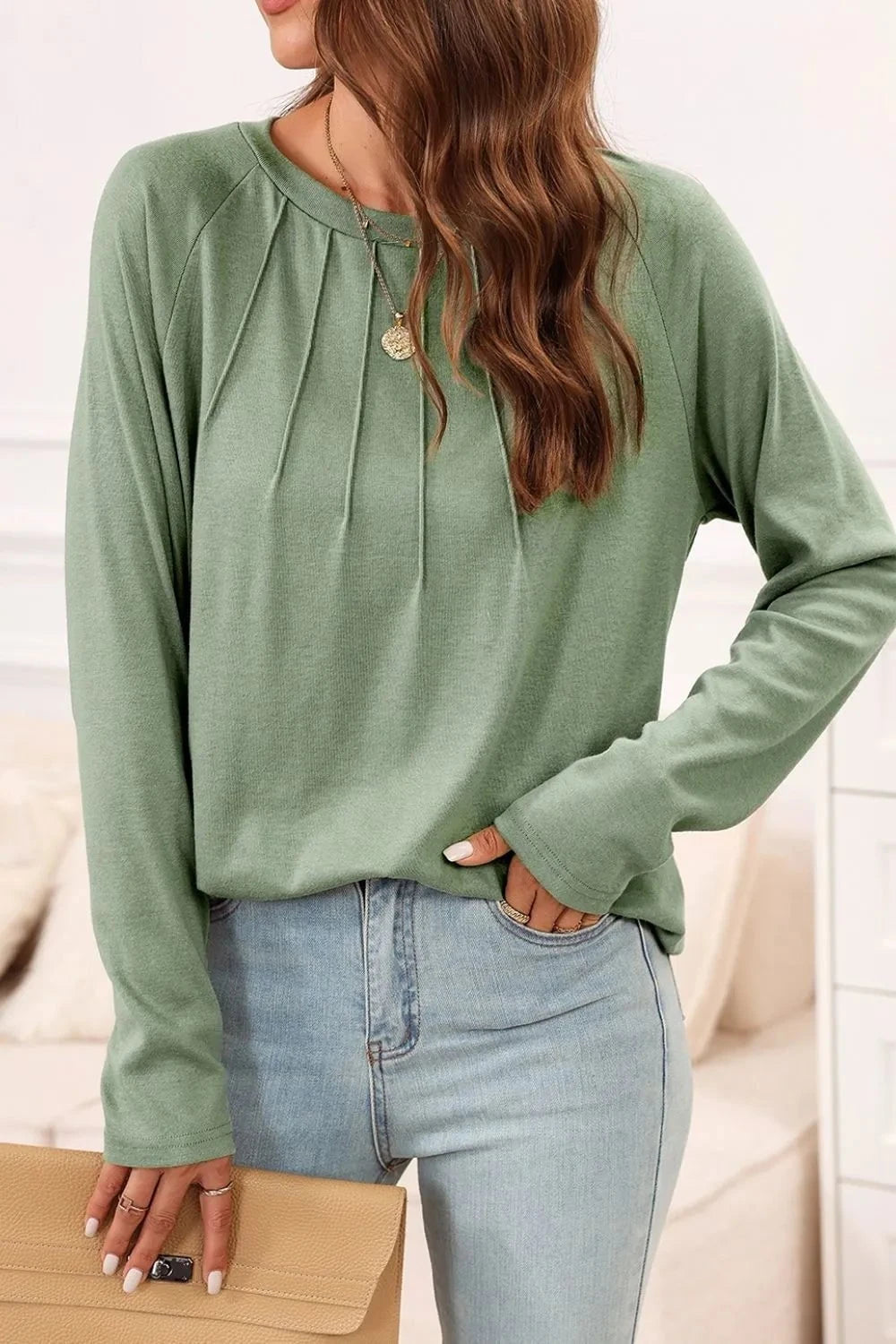 Texture Round Neck Long Sleeve T-Shirt