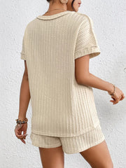 Texture Round Neck Top and Shorts Lounge Set