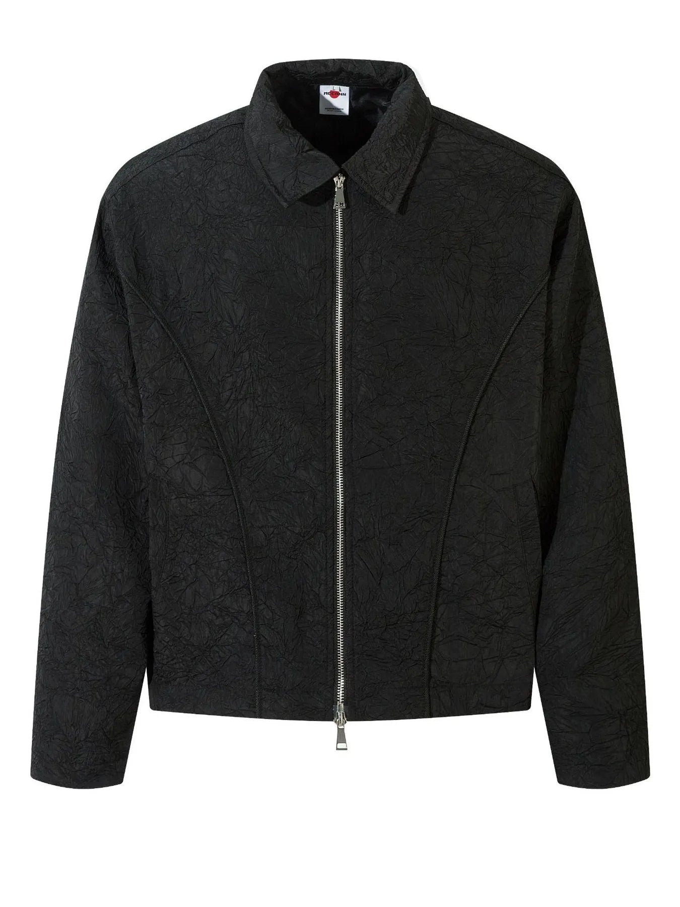 Textured Bomber Collared Neck Zip Up Jacket Black / M