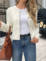 Textured Button-Down Cropped Jacket Beige / S