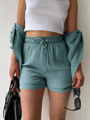 Textured Button Up Shirt and Shorts Set
